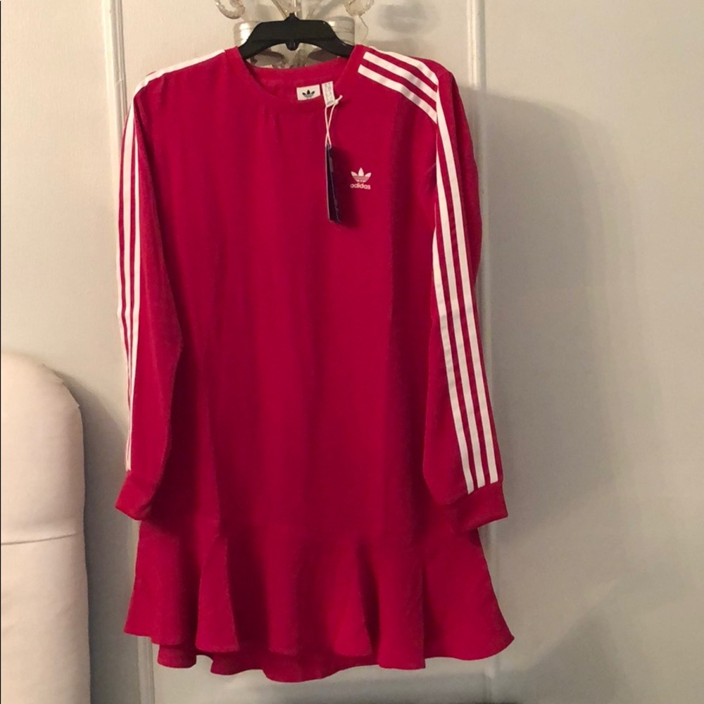 adidas Originals 3 stripe dress in pink